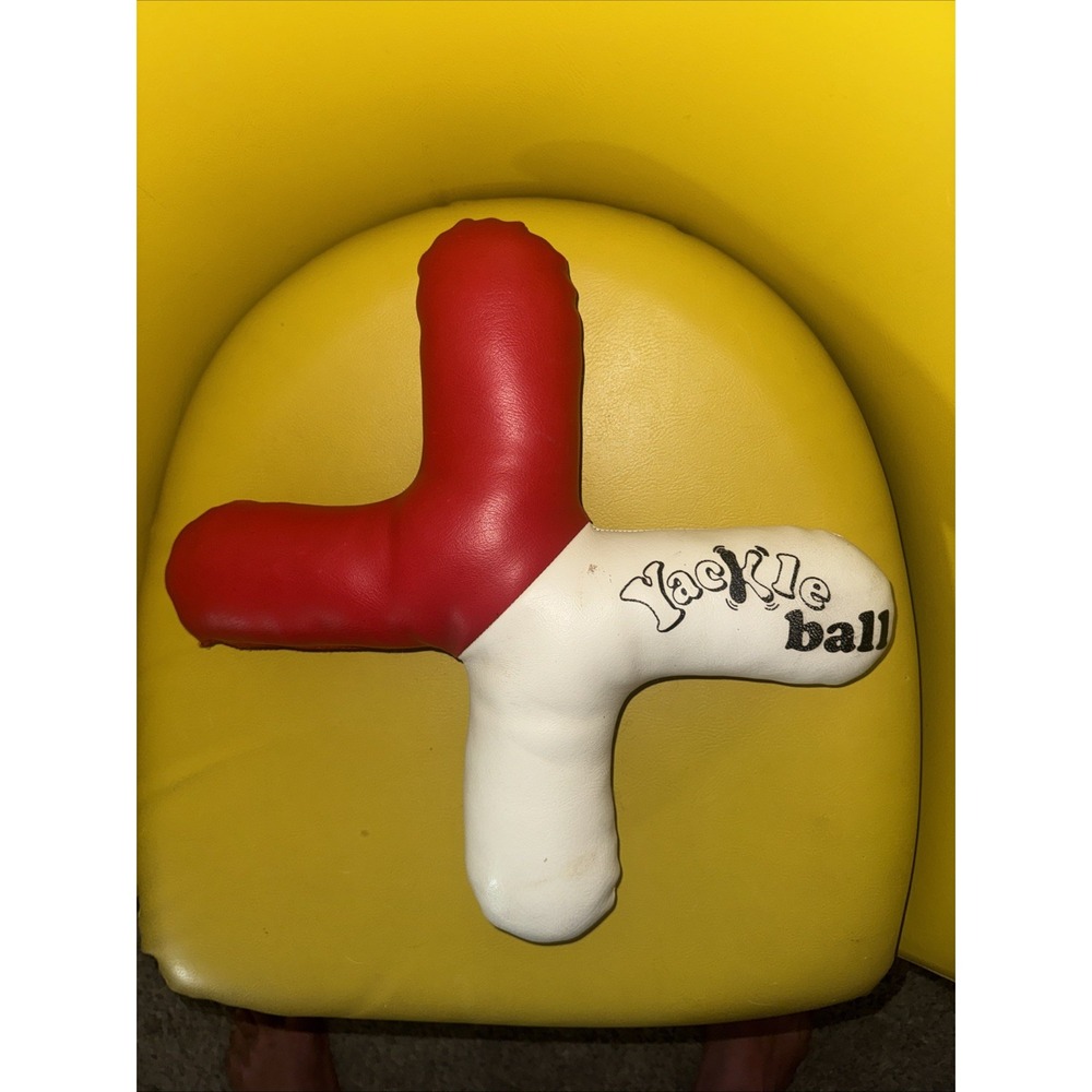 Yackle Ball Boomerang Frisbee 13" Vinyl Red White Leather X Shape Plush Toy
